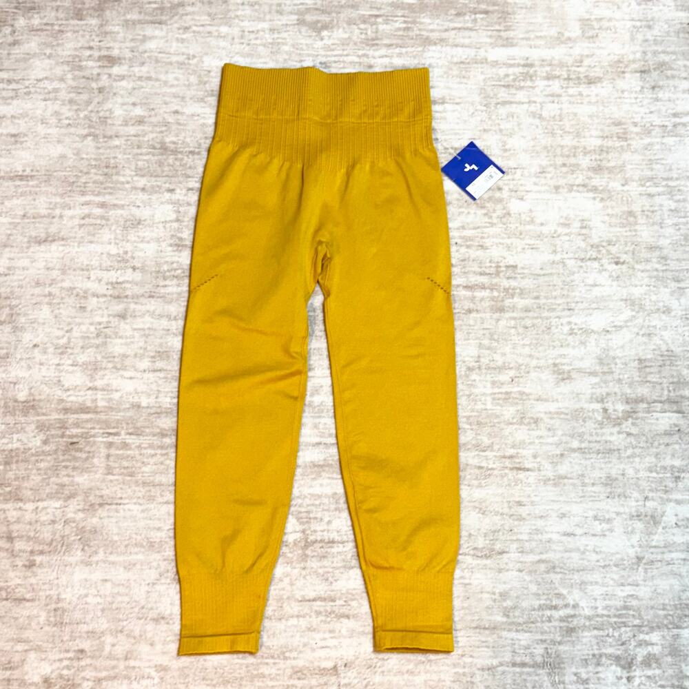 Joylab Women’s XS Harvest Gold Yellow Leggings Seamless Keyhole Ribbed Athletic